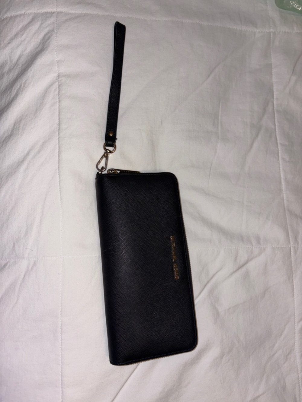 Michael Kors Black Zip-Around Wristlet With Gold Accents
